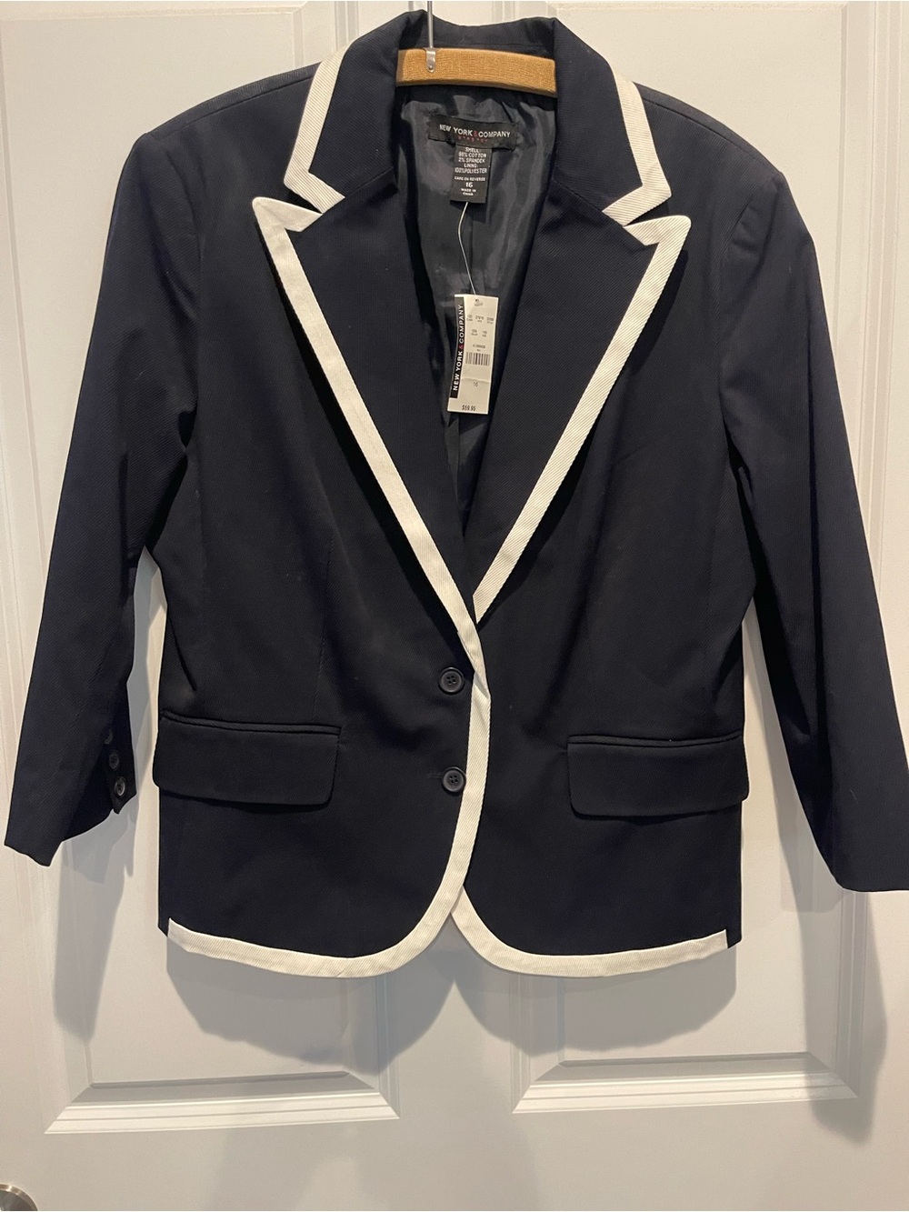 New York & Company Black Blazer with White Trim Accents